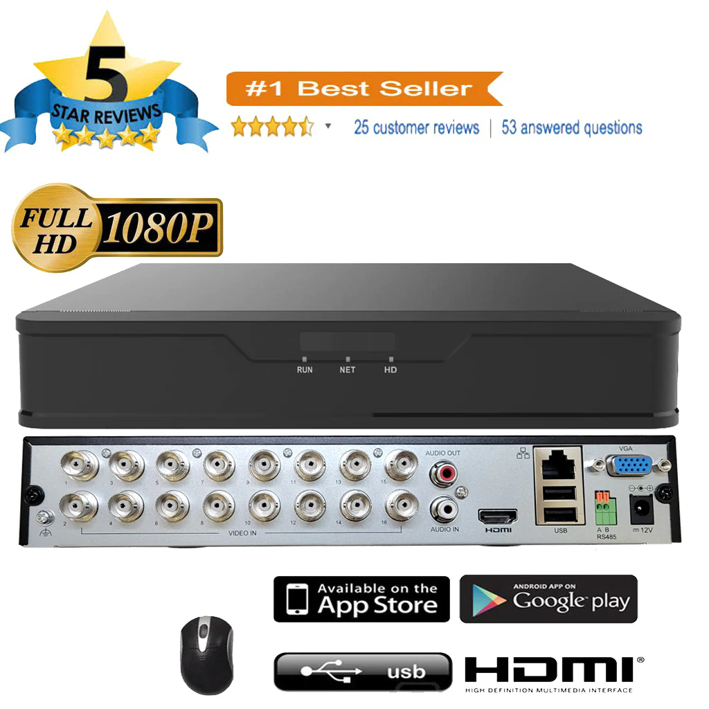 NEW [APD-16] APPRO 16CH HYBRID H.265+/H.264 5IN1 (TVI, AHD, CVI, ANALOG CVBS AND IP) HD DVR W/ HDMI VGA OUTPUT MOBILE-APP MOTION REAL TIME RECORDING