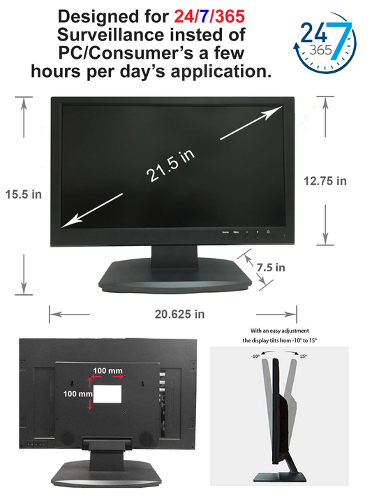 [AP-HD215] 21.5" ANALOG HD OVER BNC CONNECTOR, PERFECT MONITOR FOR APPLICATION WITHOUT DVR, PROFESSIONAL LED SECURITY MONITOR DIRECTLY WORK WITH HD-TVI, AHD, CVI & CVBS CAMERA, 1X HDMI & 2X BNC VIDEO INPUTS FOR CCTV DVR HOME OFFICE SURVEILLANCE SYSTEM